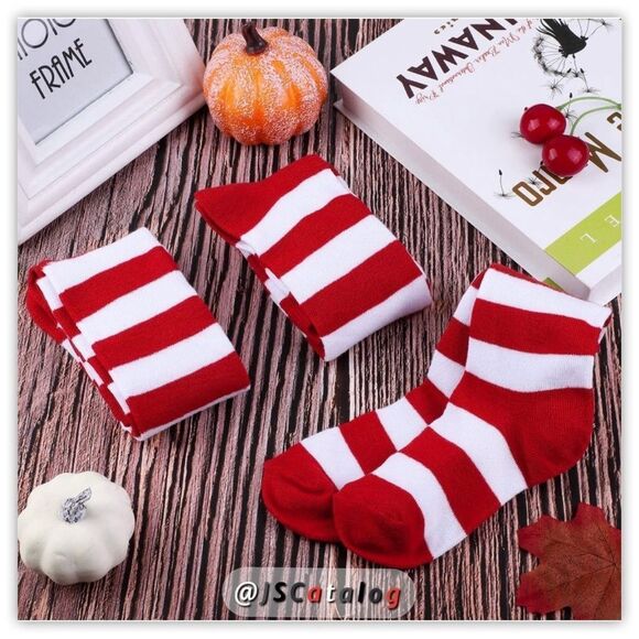 Candy Cane Striped Cotton Thigh-Highs Socks OSFM - Picture 9 of 13